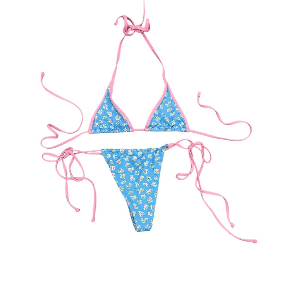 Frankie's Bikinis Blue and Pink Floral Swimwear